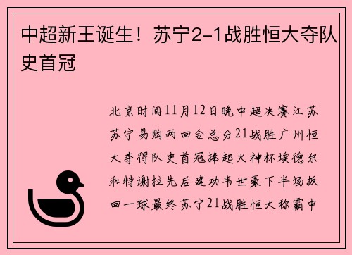 中超新王诞生！苏宁2-1战胜恒大夺队史首冠