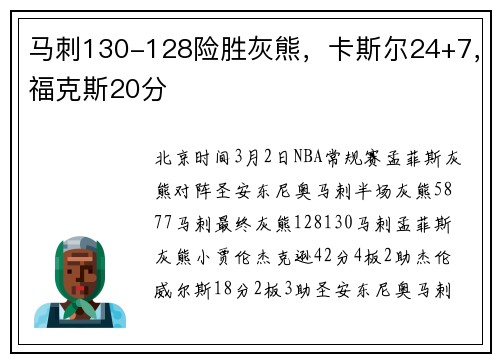 马刺130-128险胜灰熊，卡斯尔24+7，福克斯20分